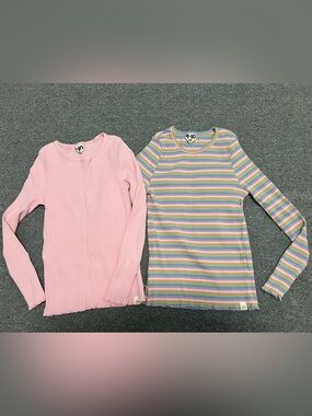 Cotton On Kids Pink Ribbed Long Sleeve Top & Multicolor Striped Rib Tee